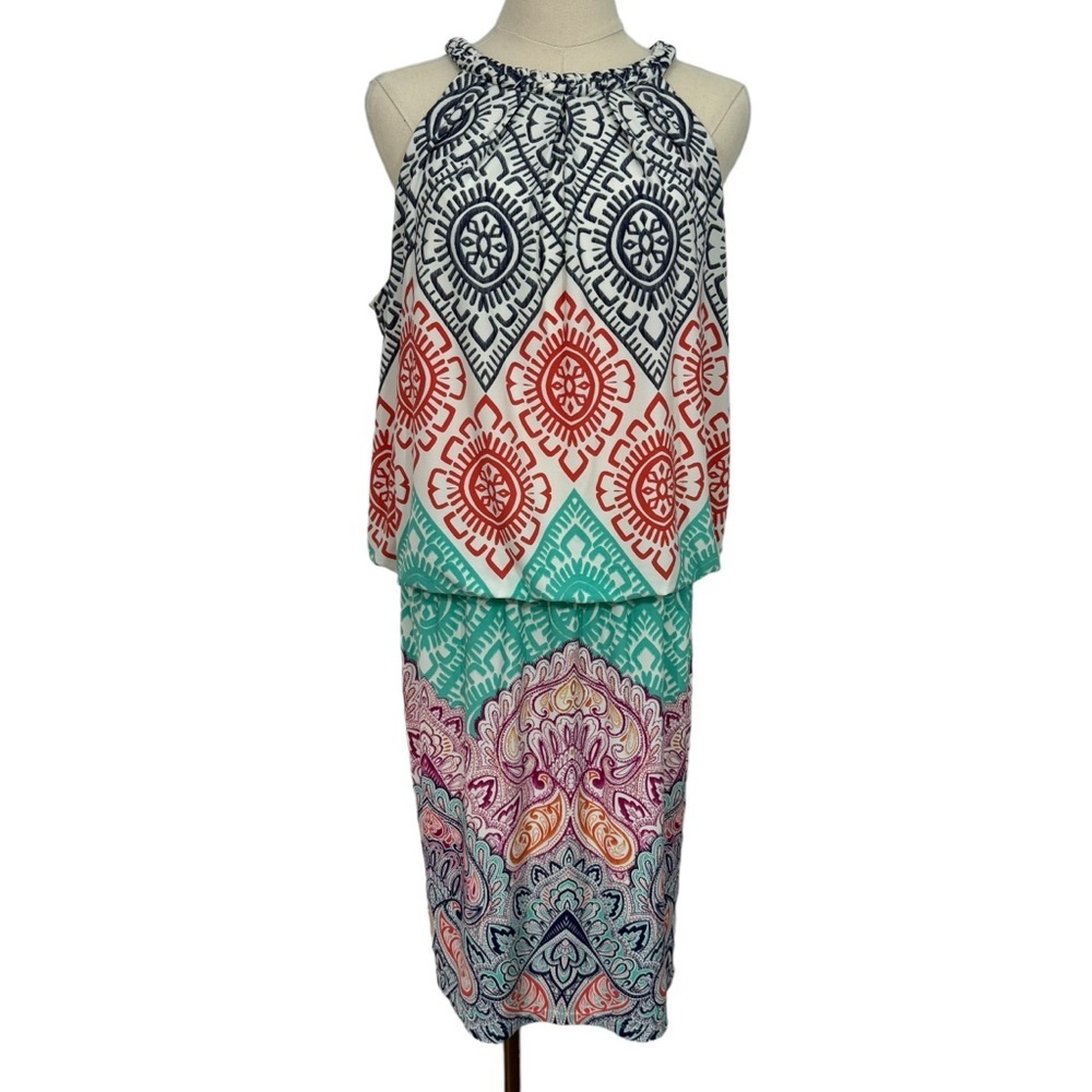 London Times Resort Sheath Dress in Blue and Red